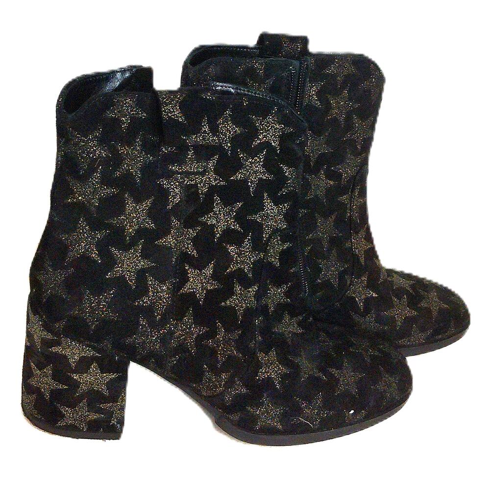 Summit White Mountain Shaw Star Print Black Suede Block Heel Bootie Size 38